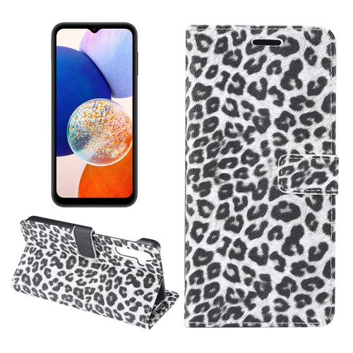 Samsung Galaxy A14 5G / 4G Leopard Pattern Flip Leather Phone Case - White