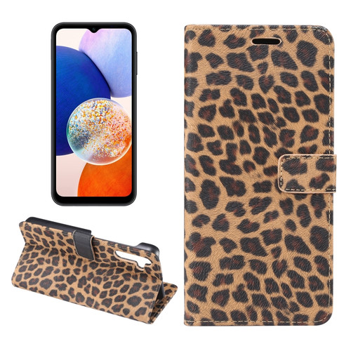 Samsung Galaxy A14 5G / 4G Leopard Pattern Flip Leather Phone Case - Yellow