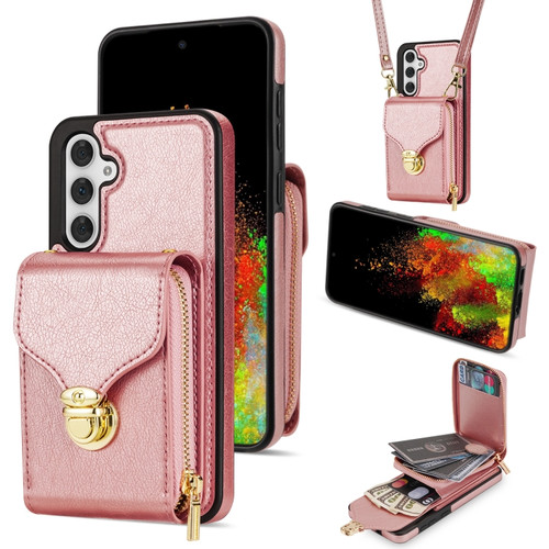 Samsung Galaxy A14 5G / 4G Zipper Hardware Card Wallet Phone Case - Rose Gold