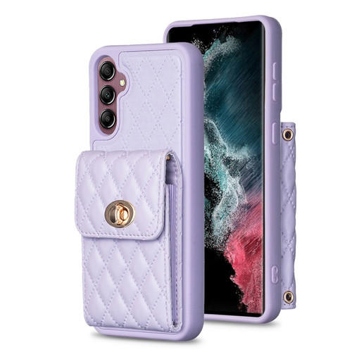 Samsung Galaxy A14 4G / 5G Vertical Metal Buckle Wallet Rhombic Leather Phone Case - Purple