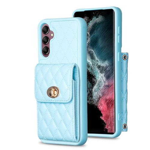 Samsung Galaxy A14 4G / 5G Vertical Metal Buckle Wallet Rhombic Leather Phone Case - Blue