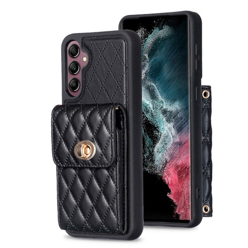 Samsung Galaxy A14 4G / 5G Vertical Metal Buckle Wallet Rhombic Leather Phone Case - Black