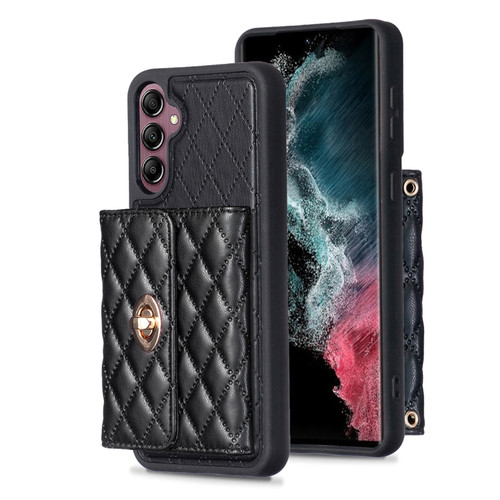 Samsung Galaxy A14 4G / 5G Horizontal Metal Buckle Wallet Rhombic Leather Phone Case - Black