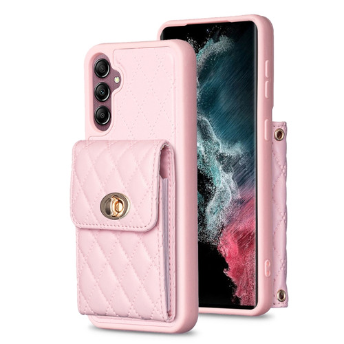 Samsung Galaxy A14 4G / 5G Vertical Metal Buckle Wallet Rhombic Leather Phone Case - Pink