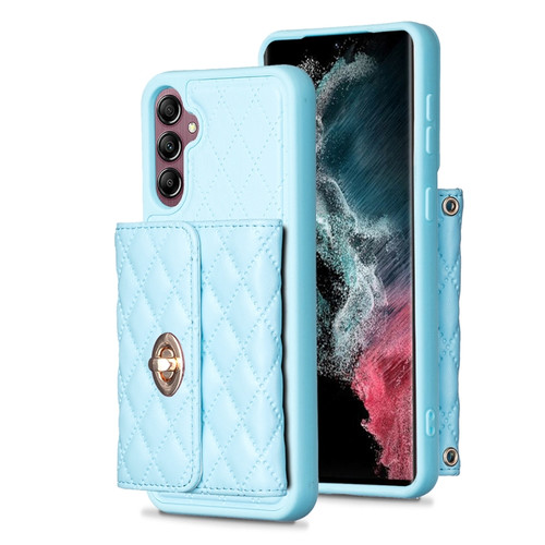 Samsung Galaxy A14 4G / 5G Horizontal Metal Buckle Wallet Rhombic Leather Phone Case - Blue