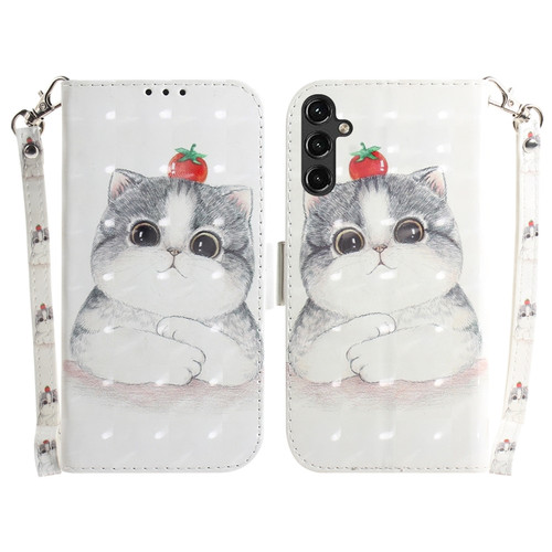 Samsung Galaxy A14 5G 3D Colored Horizontal Flip Leather Phone Case - Cute Cat