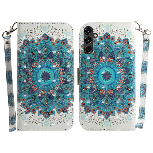 Samsung Galaxy A14 5G 3D Colored Horizontal Flip Leather Phone Case - Peacock Wreath
