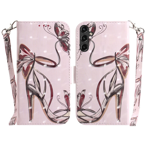 Samsung Galaxy A14 5G 3D Colored Horizontal Flip Leather Phone Case - Butterfly High-heeled