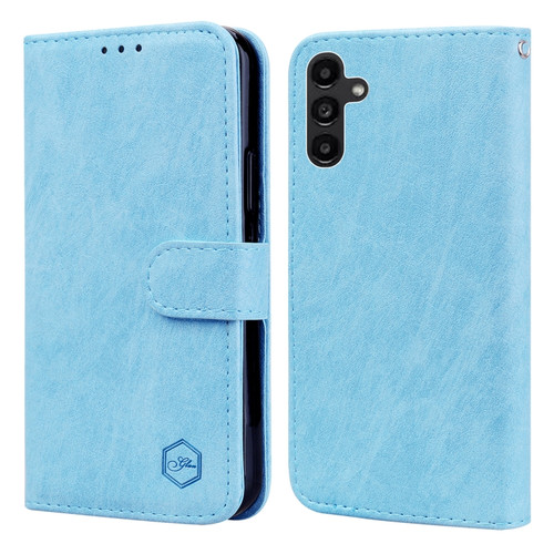 Samsung Galaxy A14 4G / A14 5G Skin Feeling Oil Leather Texture PU + TPU Phone Case - Light Blue