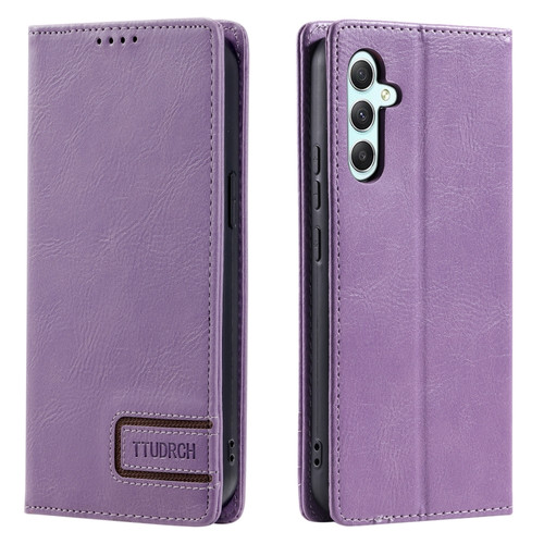 Samsung Galaxy A14 5G / 4G TTUDRCH RFID Retro Texture Magnetic Leather Phone Case - Purple