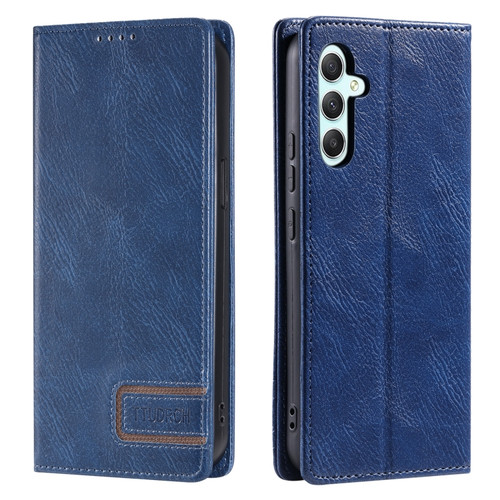 Samsung Galaxy A14 5G / 4G TTUDRCH RFID Retro Texture Magnetic Leather Phone Case - Blue