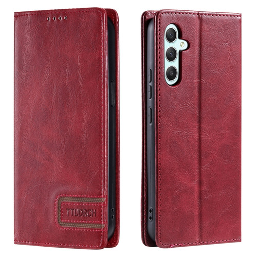 Samsung Galaxy A14 5G / 4G TTUDRCH RFID Retro Texture Magnetic Leather Phone Case - Red