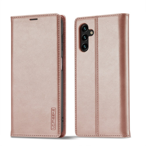 Samsung Galaxy A14 4G / 5G LC.IMEEKE Strong Magnetism Microfiber Leather Phone Case - Rose Gold