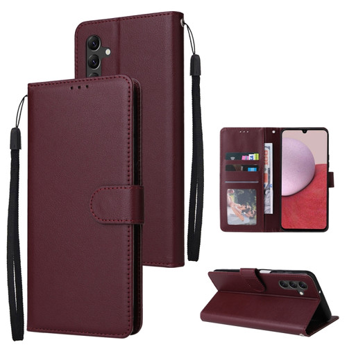 Samsung Galaxy A14 5G Multifunctional 3 Card Slots Leather Phone Case - Wine Red