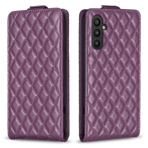 Samsung Galaxy A14 4G/5G Diamond Lattice Vertical Flip Leather Phone Case - Dark Purple