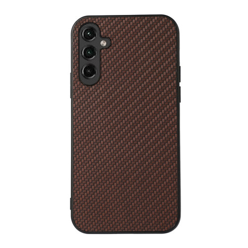 Samsung Galaxy A14 5G Accurate Hole Carbon Fiber Texture PU Phone Case - Brown