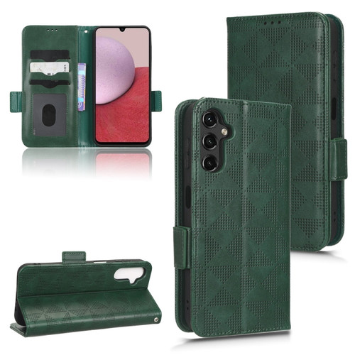 Samsung Galaxy A14 5G Symmetrical Triangle Leather Phone Case - Green