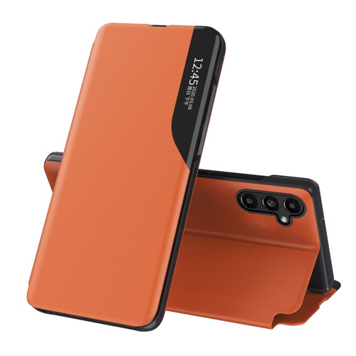 Samsung Galaxy A14 5G Side Display Adsorption Leather Phone Case - Orange