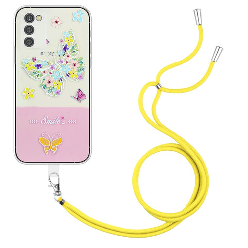 Samsung Galaxy A14 5G / 4G Bronzing Butterfly Flower TPU Phone Case with Lanyard - Colorful Butterfly