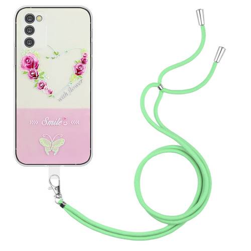 Samsung Galaxy A14 5G / 4G Bronzing Butterfly Flower TPU Phone Case with Lanyard - Rose Heart