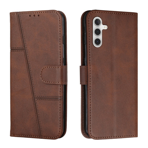 Samsung Galaxy A14 5G Stitching Calf Texture Buckle Leather Phone Case - Brown