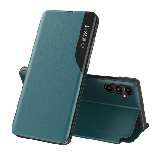 Samsung Galaxy A14 5G Side Display Adsorption Leather Phone Case - Green