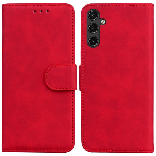 Samsung Galaxy A14 5G Skin Feel Pure Color Flip Leather Phone Case - Red