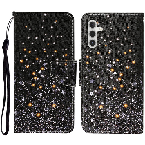 Samsung Galaxy A14 5G Colored Drawing Pattern Leather Phone Case - Black Pentagram