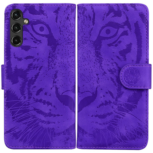 Samsung Galaxy A14 5G Tiger Embossing Pattern Horizontal Flip Leather Phone Case - Purple