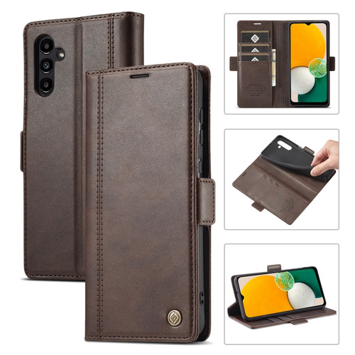 Samsung Galaxy A14 4G / 5G LC.IMEEKE Card Slots Skin Feeling Leather Phone Case - Coffee