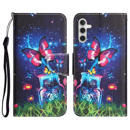 Samsung Galaxy A14 5G Colored Drawing Leather Phone Case - Bottle Butterfly