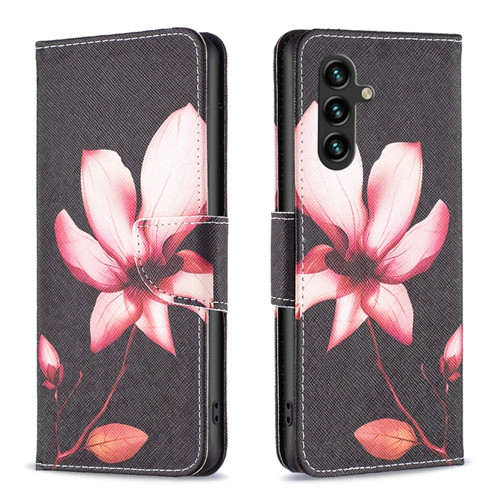 Samsung Galaxy A14 5G Colored Drawing Pattern Leather Phone Case - Lotus