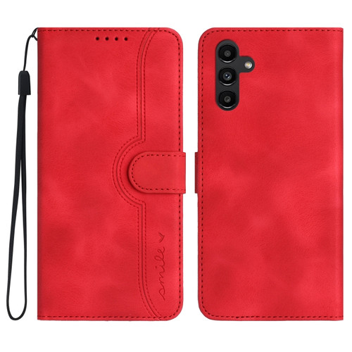 Samsung Galaxy A14 5G Heart Pattern Skin Feel Leather Phone Case - Red