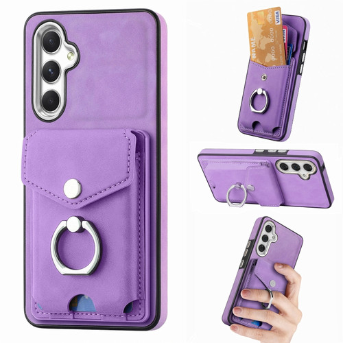 Samsung Galaxy A14 5G Electroplating Skin-feel Leather Ring Card Wallet Phone Case - Purple