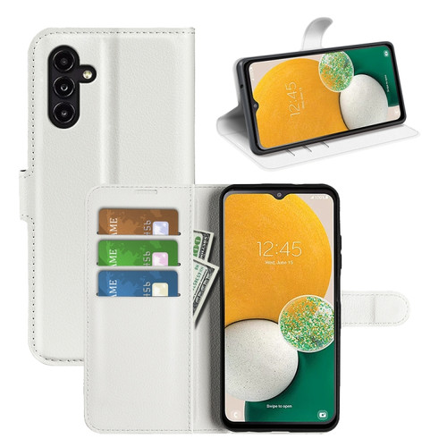 Samsung Galaxy A14 5G Litchi Texture Horizontal Flip Phone Case with Holder - White