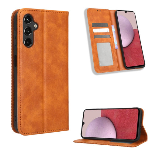 Samsung Galaxy A14 5G Magnetic Buckle Retro Texture Leather Phone Case - Brown