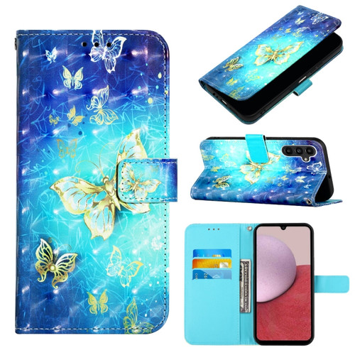 Samsung Galaxy A14 5G 3D Painting Horizontal Flip Leather Phone Case - Golden Butterfly