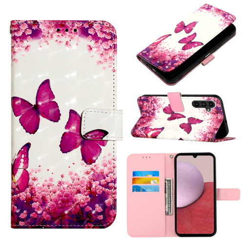 Samsung Galaxy A14 5G 3D Painting Horizontal Flip Leather Phone Case - Rose Butterfly