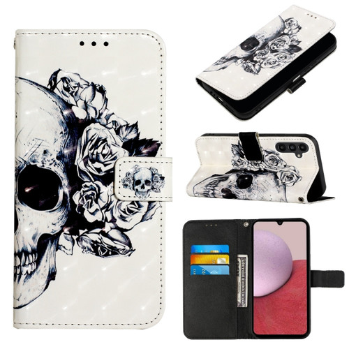 Samsung Galaxy A14 5G 3D Painting Horizontal Flip Leather Phone Case - Skull