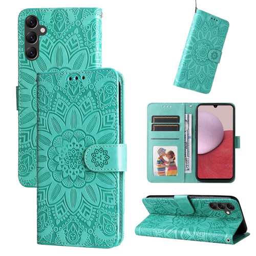 Samsung Galaxy A14 5G Embossed Sunflower Leather Phone Case - Green