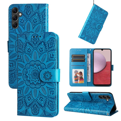 Samsung Galaxy A14 5G Embossed Sunflower Leather Phone Case - Blue