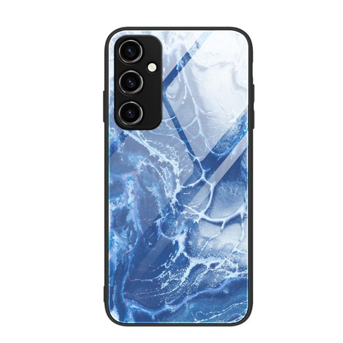 Samsung Galaxy A14 5G Marble Pattern Glass Phone Case - Blue Ocean