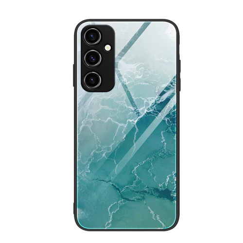 Samsung Galaxy A14 5G Marble Pattern Glass Phone Case - Green Ocean