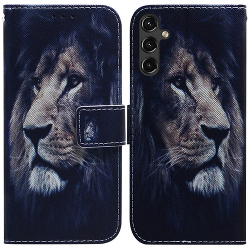 Samsung Galaxy A14 5G Coloured Drawing Horizontal Flip Leather Phone Case - Lion