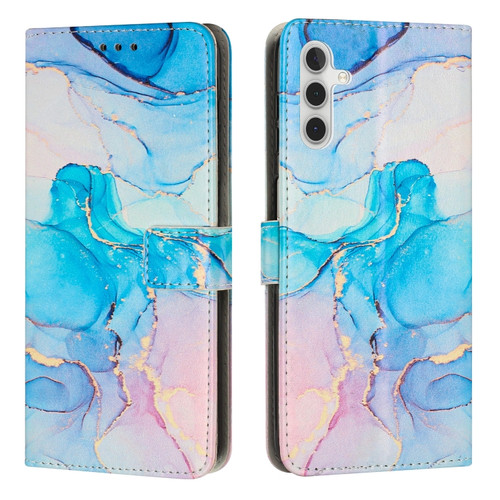 Samsung Galaxy A14 5G Painted Marble Pattern Leather Phone Case - Pink Green