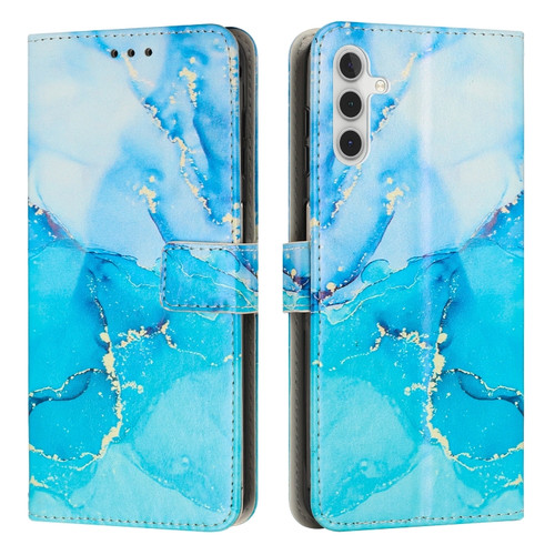 Samsung Galaxy A14 5G Painted Marble Pattern Leather Phone Case - Blue Green
