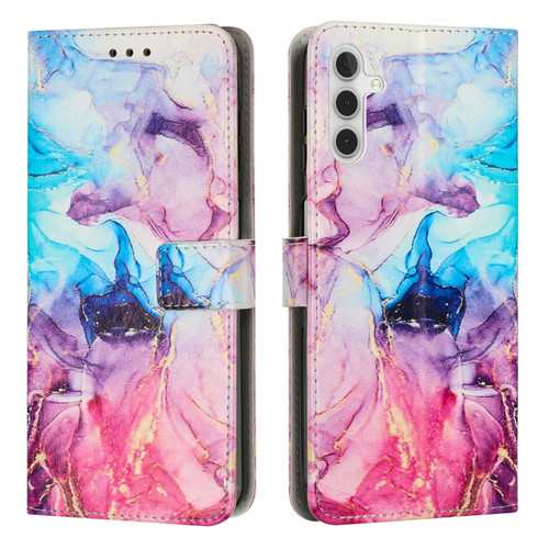 Samsung Galaxy A14 5G Painted Marble Pattern Leather Phone Case - Pink Purple