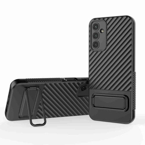 Samsung Galaxy A14 5G Wavy Texture TPU Phone Case with Lens Film - Black