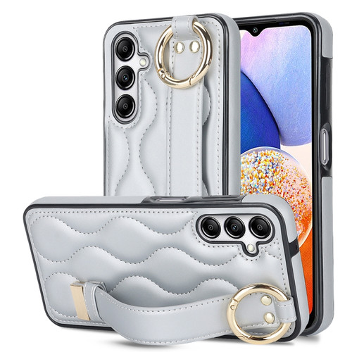 Samsung Galaxy A14 4G / 5G Non-slip Full Coverage Ring PU Phone Case with Wristband - Silver