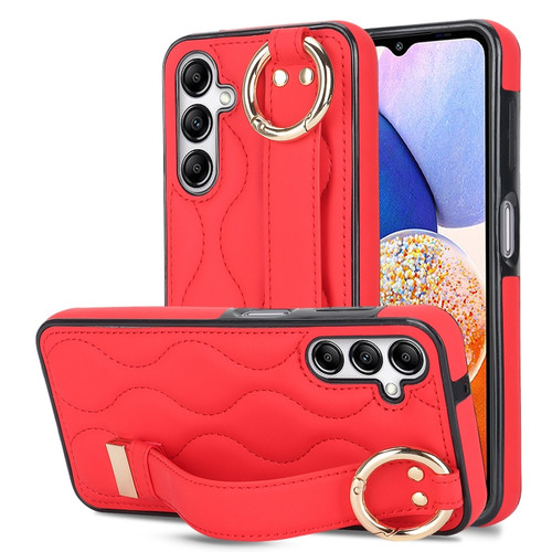 Samsung Galaxy A14 4G / 5G Non-slip Full Coverage Ring PU Phone Case with Wristband - Red